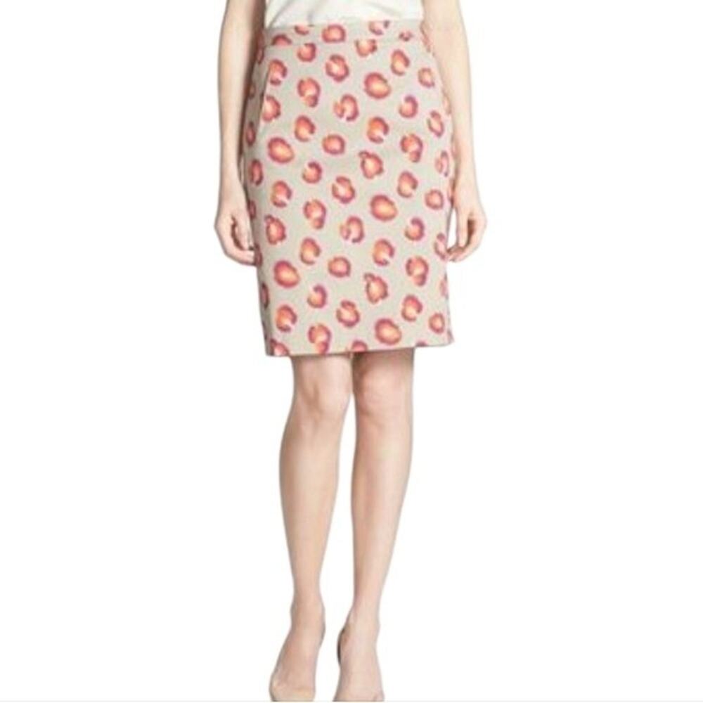 Halogen Ikat Leopard Print Pencil Skirt Tan Orange Pink Pockets Knee Length new